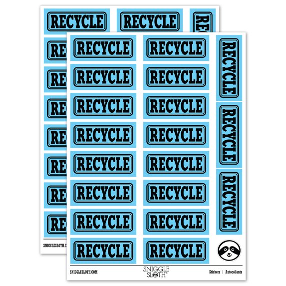 Recycle Double Border Sticker Set - Light Blue - Gloss Finish - 2.00" Large