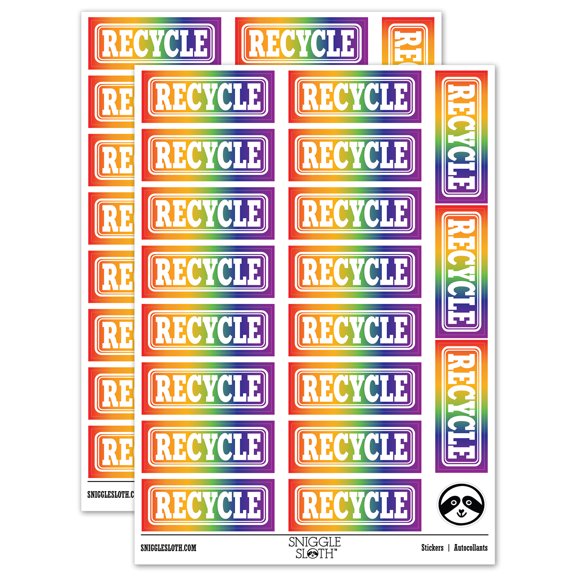 Recycle Double Border Sticker Set - Rainbow - Matte Finish - 2.00" Large