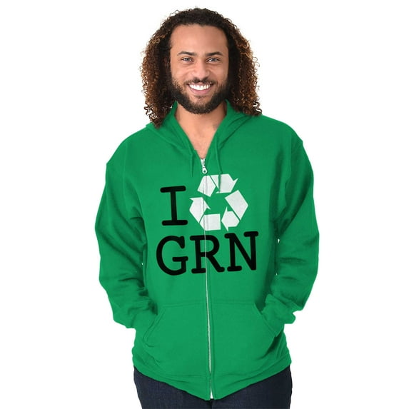 Recycle GRN Earth Day Save the Planet Zip Up Hoodie Men's Women's Brisco Brands L