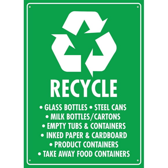 Recycle Glass Bottles Steel Cans Sign Warning Tin Sign Home Kitchen Farm Garden Garage Wall Decor 12X8Inch