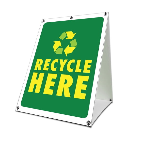 Recycle Here 18" x 24" A-frame Sidewalk Sign| Advertise Your Business | Images On Both Sides | Recycling Advertising Displays | Made in The USA
