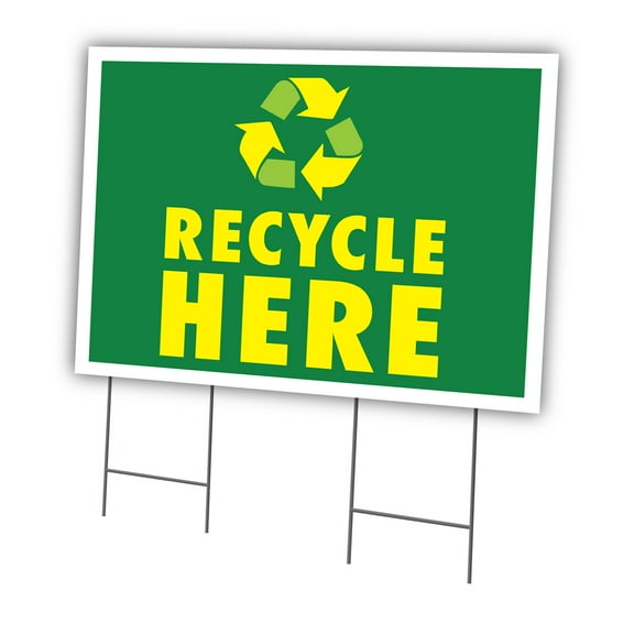 Recycle Here 24" X 36" Yard Sign & Stake | Advertise Your Business | Stake Included Double Sided Image | Made in The USA