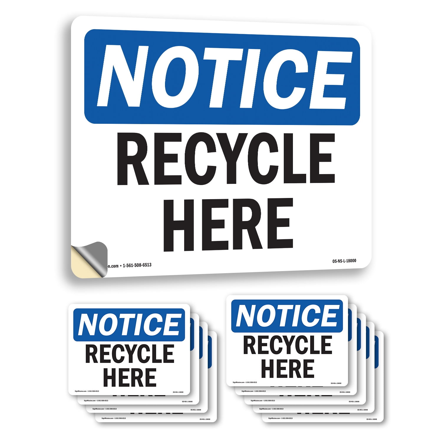 Recycle Here OSHA Notice Vinyl Decal Label 10 Inch x 7 Inch - 10 Pack ...
