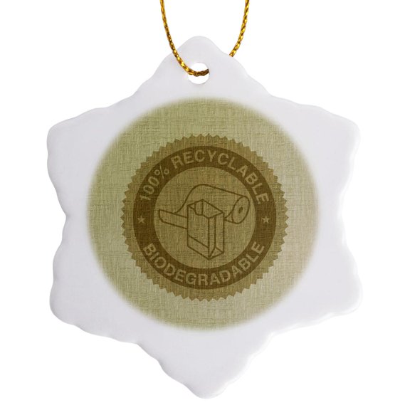 3drose, Recycle Icon Earth Friendly Art, 3 inch Snowflake Porcelain Ornament