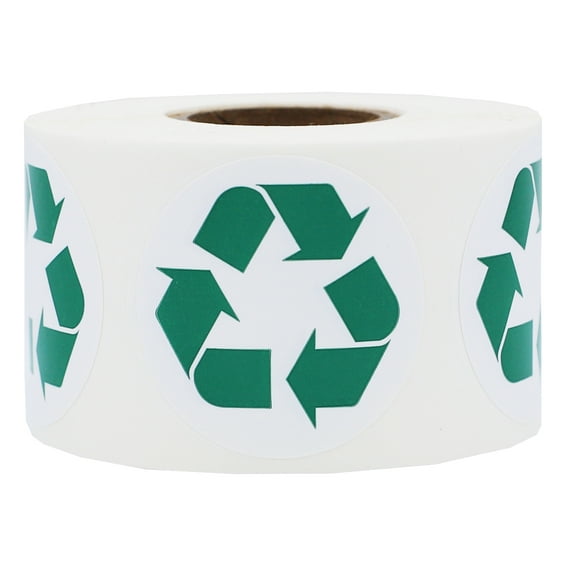 Recycle Logo Circle Stickers, 1.5 Inches Round, 500 Labels on a Roll