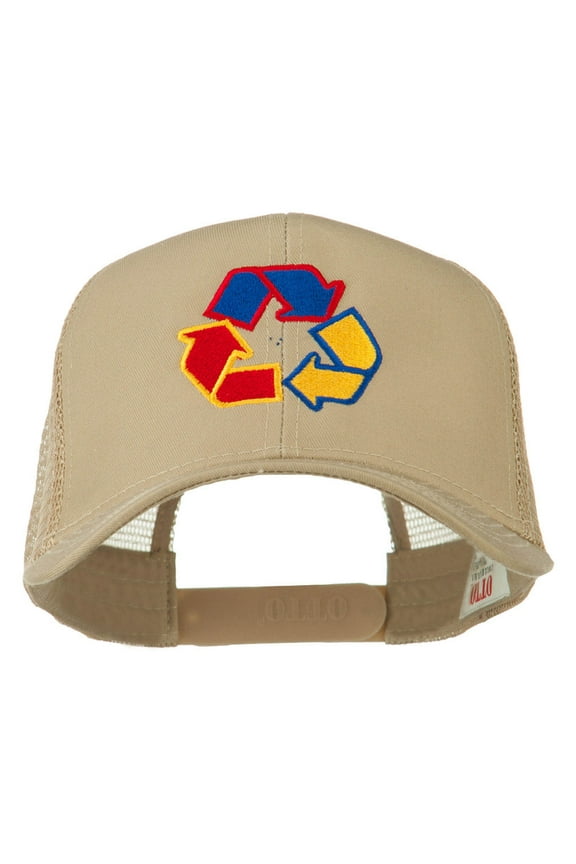 Recycle Logo Embroidered Mesh Cap - Khaki OSFM