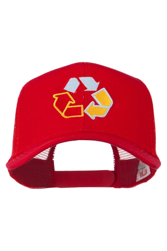 Recycle Logo Embroidered Mesh Cap - Red OSFM