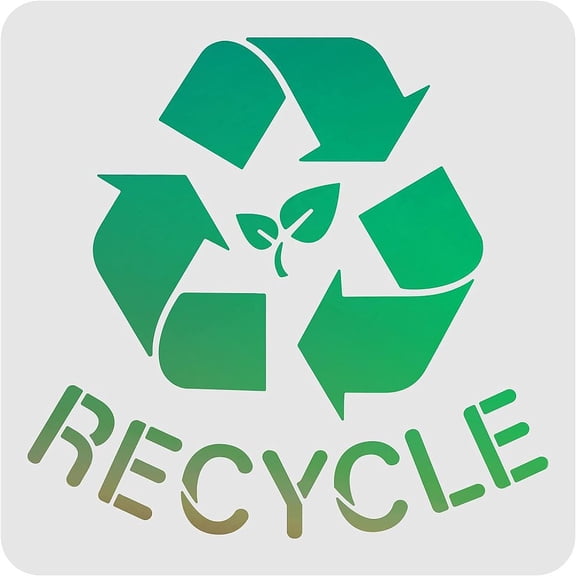 Recycle Logo Stencil 11.8x11.8 inch Recycle with Text Stencil Reusable Plastic Recycle Sign Stencil with Leaf Pattern DIY Reuse Logo Stencil