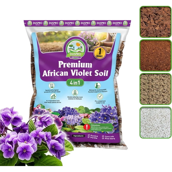 Recycle Premium 4-in-1 African Violet Potting Soil African Violet Soil Blend with Perlite, Coco Peat, Pumice, Pine Bark for Optimal Moisture Retention & Drainage 1QT