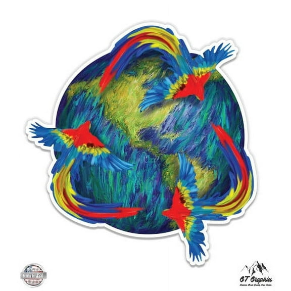 Recycle Sign Earth Beautiful Macaws - 3" Vinyl Sticker - For Car Laptop I-Pad Phone Helmet Hard Hat - Waterproof Decal