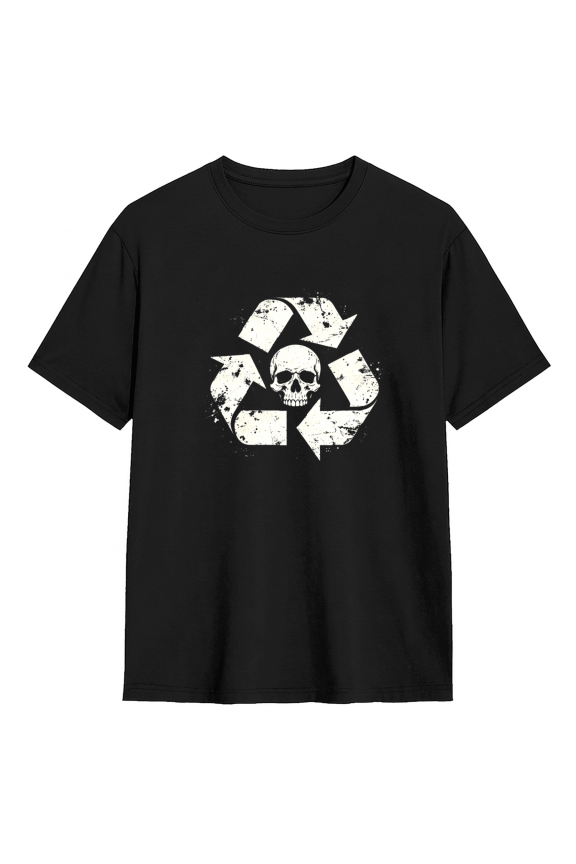 Recycle Skull Vintage Graphic Tee For Men, Eco Cool Cotton Short Sleeves T-Shirt