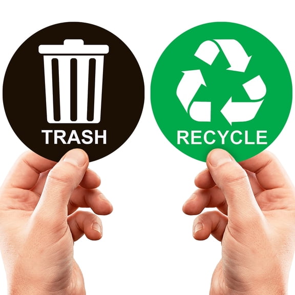Recycle Sticker for Trash Bins - Perfect Recycling Stickers for Trash Can - 2 Pack - 5" by 5" Decal Logo - Ideal Label Sign for Home or Office Refuse Bin - Suitable for Indoor/Outdoor use