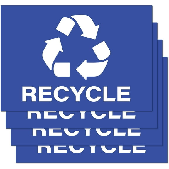 Recycle Stickers, Self Adhesive Weatherproof Vinyl Stickers, Blue, 7" x 10" (Pack of 4)