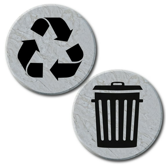 Recycle and Trash Logo Stickers (6 Pack) - Textured - for Metal or Plastic Garbage cans, and Bins - Indoor & Outdoor - Laminated and UV Protected Premium Decal (Marble - Grey 2, Medium)
