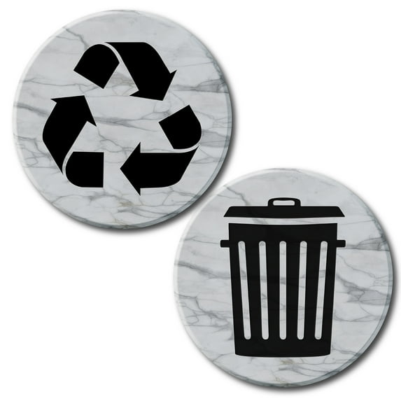 Recycle and Trash Logo Stickers (6 Pack) - Textured - for Metal or Plastic Garbage cans, and Bins - Indoor & Outdoor - Laminated and UV Protected Premium Decal (Marble - Grey 3, Small)
