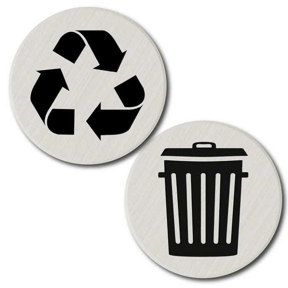 Recycle and Trash Logo Stickers (6 Pack) - Textured - for Metal or Plastic Garbage cans, and Bins - Indoor & Outdoor - Laminated and UV Protected Premium Decal (Wood - White, Small)