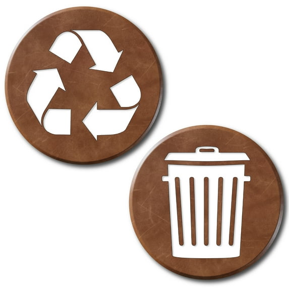 Recycle and Trash Logo Stickers (6 Pack)- Textures Design - for Metal or Plastic Garbage cans, containers and Bins - Indoor & Outdoor - Home or Office - Premium (Leather Brown, Small)