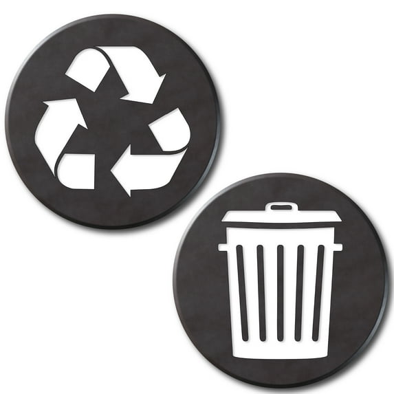 Recycle and Trash Logo Stickers (6 Pack)- Textures Design - for Metal or Plastic Garbage cans, containers and Bins - Indoor & Outdoor - Home or Office - Premium (Leather Dark Grey, Small)