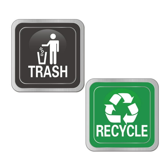 Recycle & Trash Magnets, Kitchen, Dual Compartment, Black & Green, 2 Pack