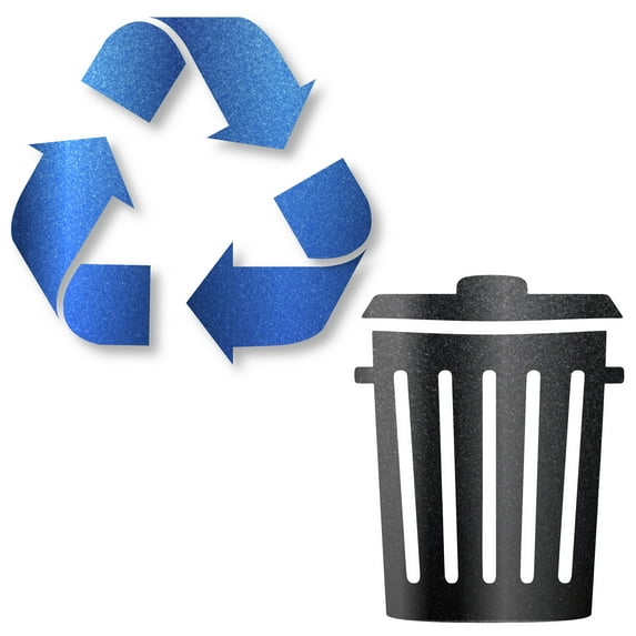 Recycle and Trash Sticker Logo Style Symbol to Organize Trash cans or Garbage containers and Bins - Contour Cut Decal Sticker (Medium, Metallic Blue/Black)