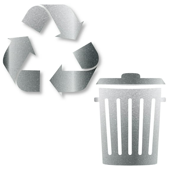 Recycle and Trash Sticker Logo Style Symbol to Organize Trash cans or Garbage containers and Bins - Contour Cut Decal Sticker (XSmall, Metallic Silver)