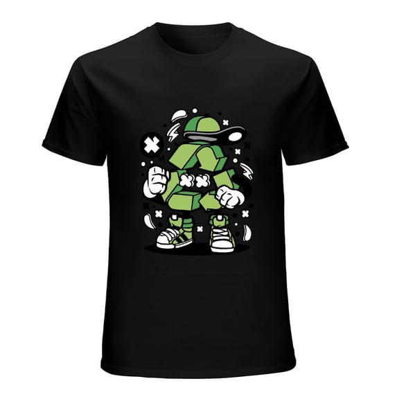 Recycle Vintage T-shirt Mens Cotton Classic Crewneck Short Sleeve Tees Unisex Black XS