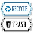 thumbnail image 1 of Recycle and Trash Logo Symbol - Elegant Golden Look for Trash Cans, Containers, and Walls - Laminated Vinyl Decal (Small, Reversed Blue/Black), 1 of 1