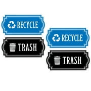 Recycle and Trash Logo Symbol - Elegant Golden Look for Trash Cans, Containers, and Walls - Laminated Vinyl Decal (XSmall, Blue/Black)