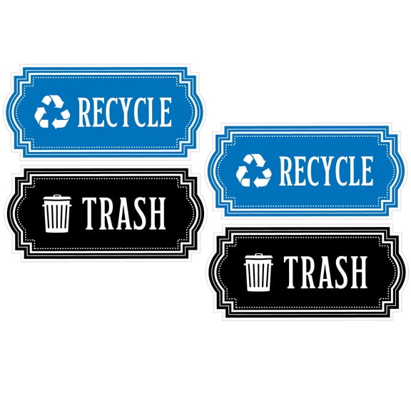 Recycle and Trash Logo Symbol - Elegant Golden Look for Trash Cans, Containers, and Walls - Laminated Vinyl Decal (XSmall, Blue/Black)