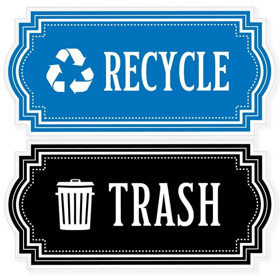 Recycle and Trash Logo Symbol - Elegant Golden Look for Trash Cans, Containers, and Walls - Laminated Vinyl Decal (XSmall, Clear Blue/Black)
