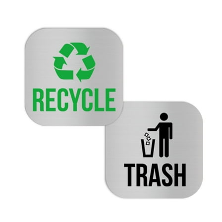 Recycle and Trash Magnets, Silver, 2 Pack with Recycle & Trash Signs