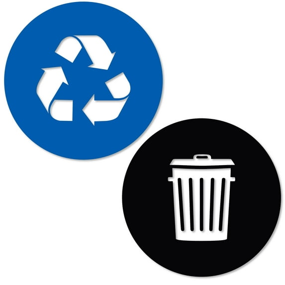 Recycle and Trash Sticker Logo Style Symbol to Organize Trash cans or Garbage containers and Bins - Contour Cut Decal Sticker (Blue/Black, XSmall)