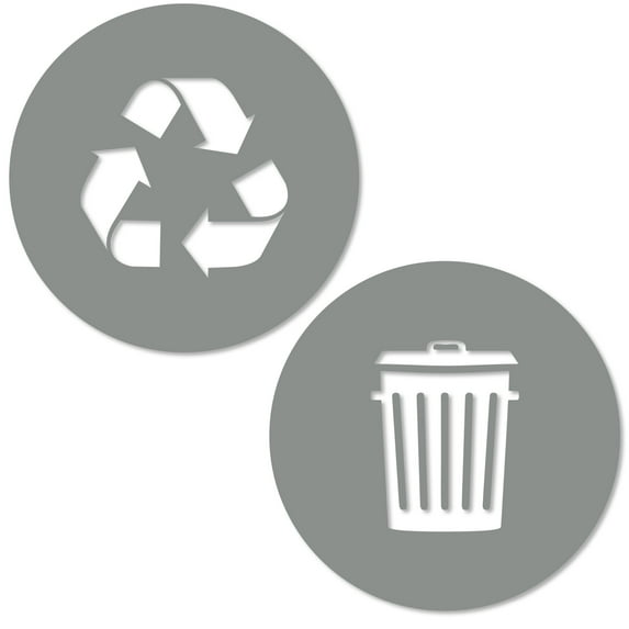 Recycle and Trash Sticker Logo Style Symbol to Organize Trash cans or Garbage containers and Bins - Contour Cut Decal Sticker (Grey, Small)
