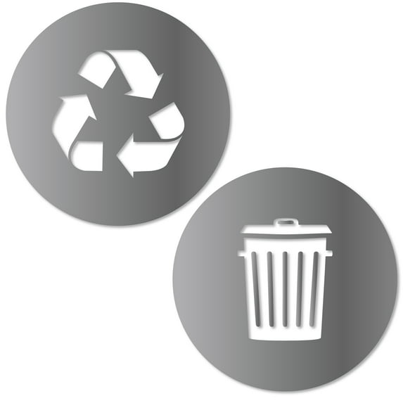 Recycle and Trash Sticker Logo Style Symbol to Organize Trash cans or Garbage containers and Bins - Contour Cut Decal Sticker (Silver, Large)