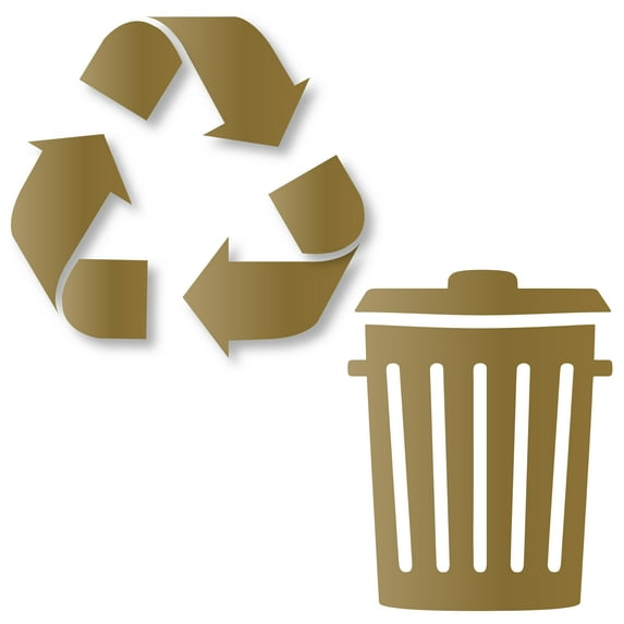 Recycle and Trash Sticker Logo Style Symbol to Organize Trash cans or Garbage containers and Bins - Contour Cut Decal Sticker (XSmall, Gold)