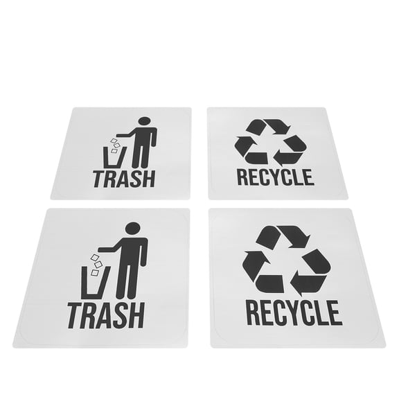 Recycle and Trash Stickers, Durable HDPE Waste Bin Labels for Kitchen and Office, 5.3 x 5.3 inches, 4 Pack