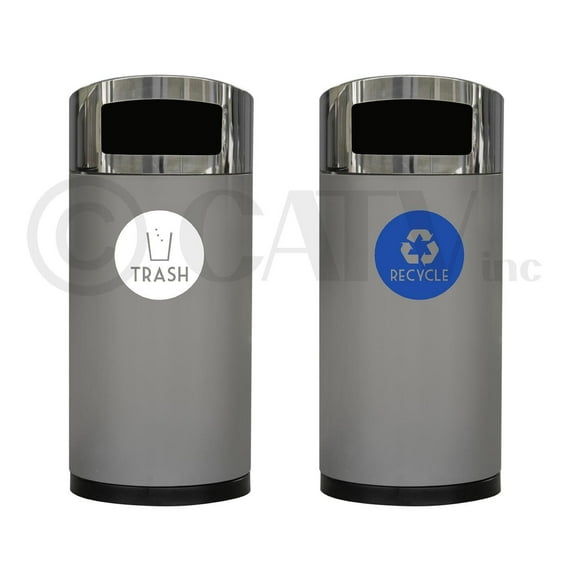Recycle and Trash Vinyl Lettering Decal Sticker Trash Can Decals and Stickers Size: 6" x 6" - Color: Blue and White