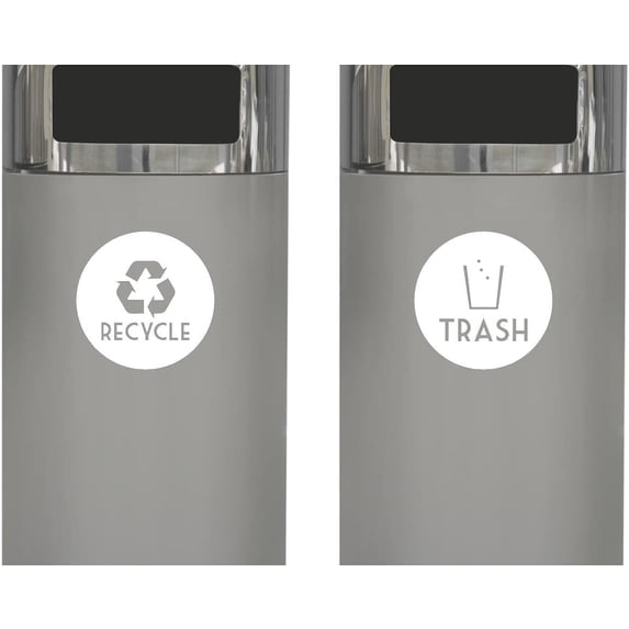 Recycle and Trash Vinyl Lettering Decal Sticker Trash Can Decals and Stickers Size: 6" x 6" - Color: White