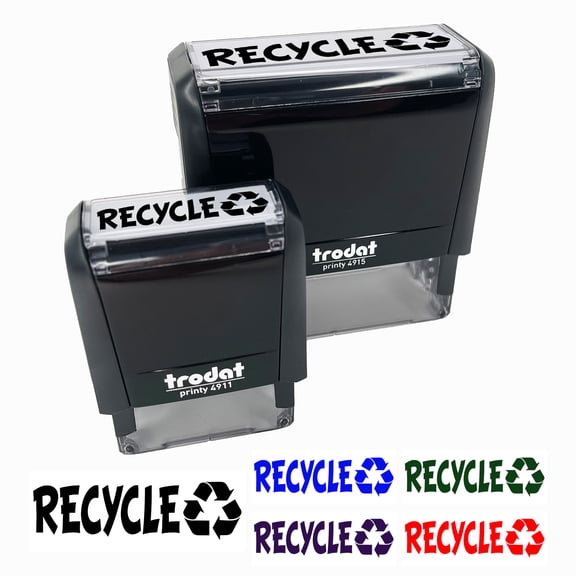 Recycle with Symbol Conservation Self-Inking Rubber Stamp Ink Stamper for Business Office - Red Ink - Large 2-3/4 Inch