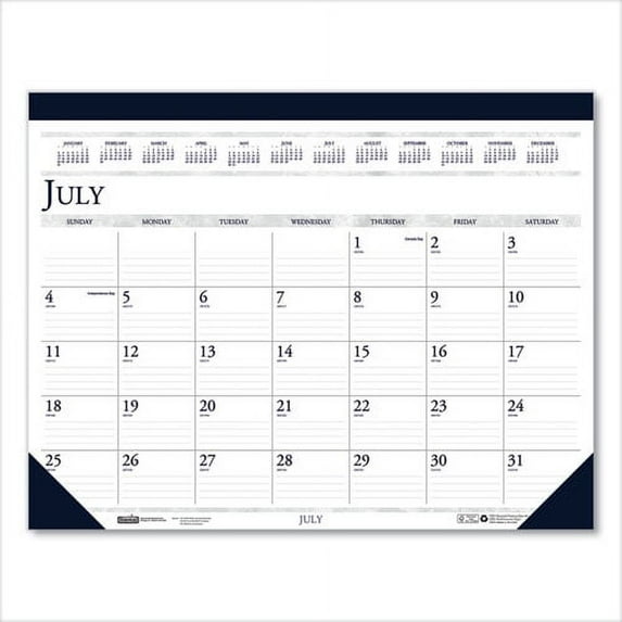 Recycled Academic Desk Pad Calendar, 22 x 17, White/Blue Sheets, Blue Binding/Corners, 14-Month (July to Aug): 2023 to 2024 | Bundle of 10 Each