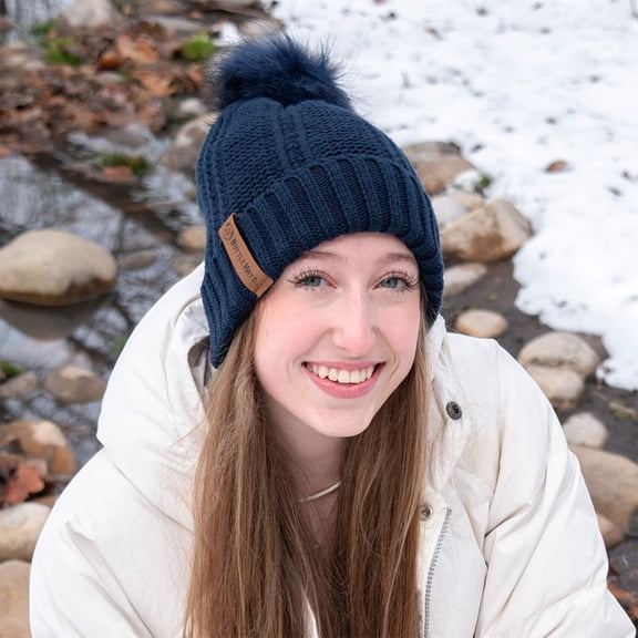 Recycled Bottle Fleece Lined Pom Pom Beanie