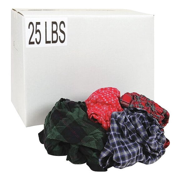 Recycled Cotton Flannel Cloth Rag 25 lb. Varies Sizes, Assorted G350025PC