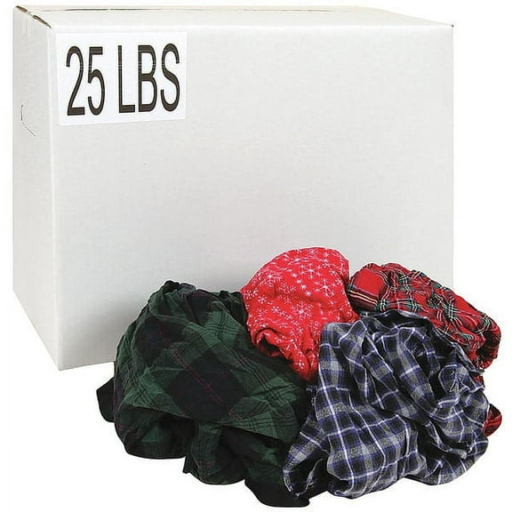 Recycled Cotton Flannel Cloth Rag 25 lb. Varies Sizes, Assorted G350025PC