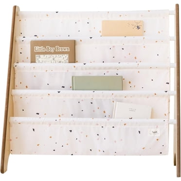 BLADO Kids Wooden Bookcase With Sling Shelves - Children's Storage Rack, White & Natural