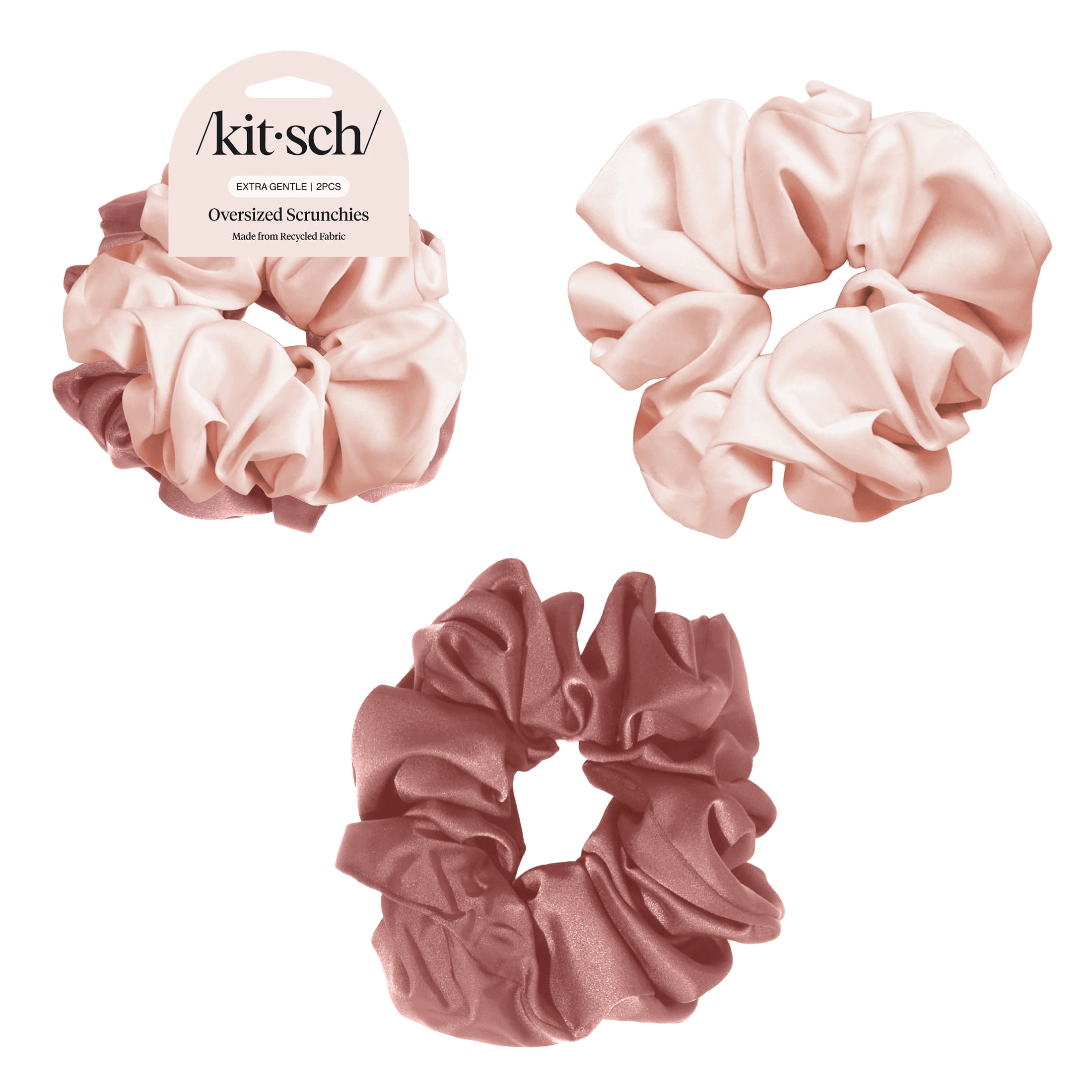 Recycled Fabric Oversized Scrunchies 2pc Set - Blush & Pink