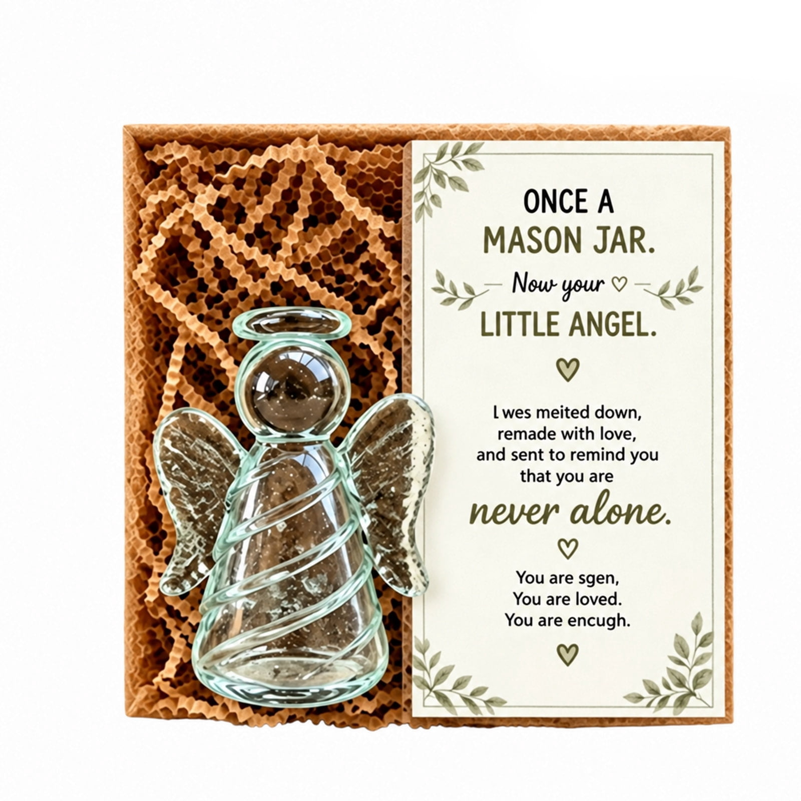 Recycled Glass Angel Figurine with Card, Handcrafted Pocket Angel ...
