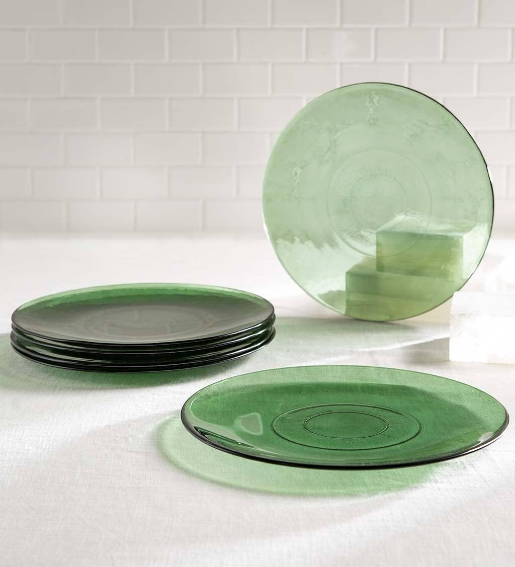 Recycled Glass Dinner Plates, Set Of 6 (Green)
