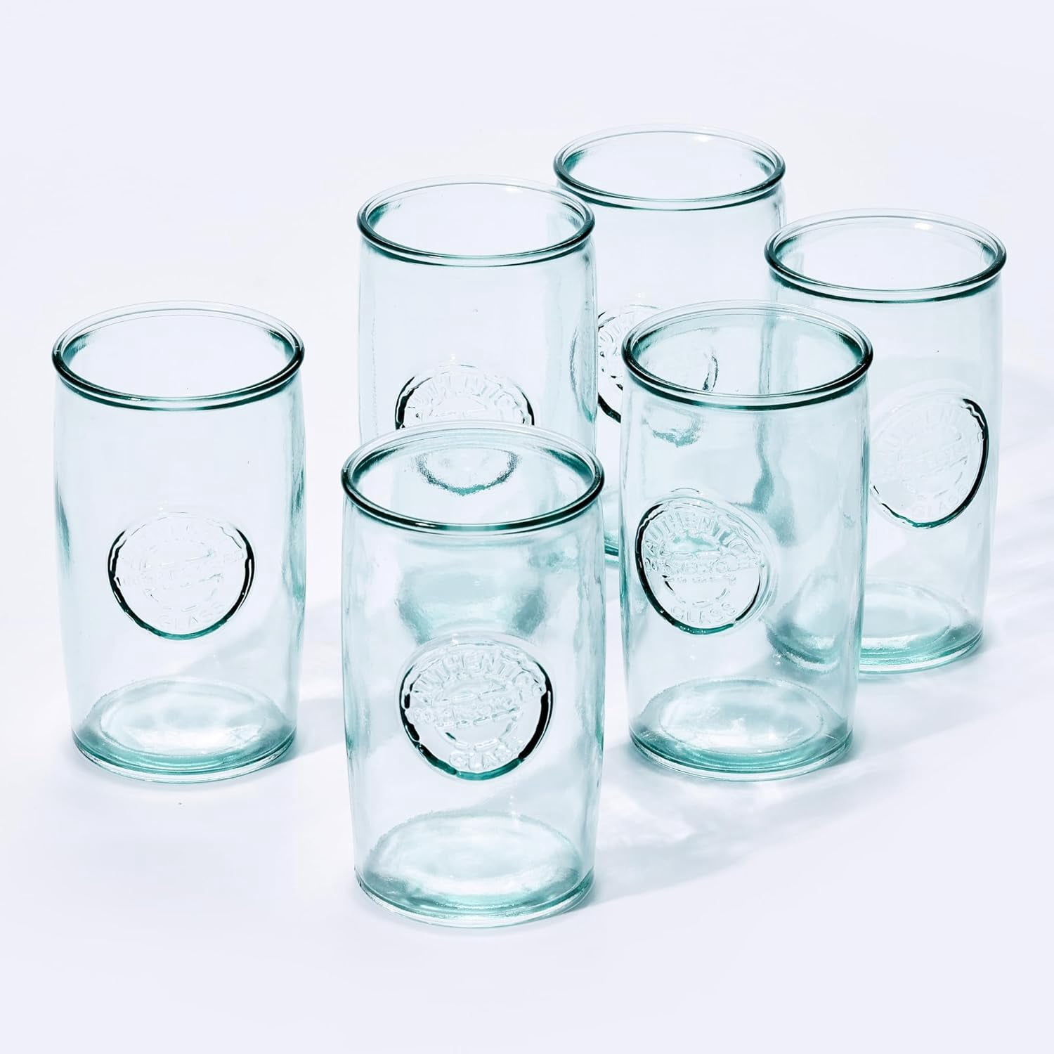 Recycled Glass Drinking Glasses Set of 6, 15oz Highball Glasses, Made ...