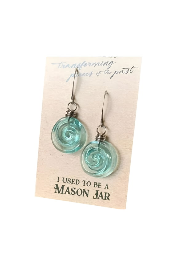 DESIGNICE Recycled Glass Spiral Earrings,Upcycled Mason Jar Dangles,Fashion Twisted Hammered Jewelry Set,Unique Glass Artist Earrings,Handmade Boho Swirl Maze Necklace,Birthday Gifts for Women