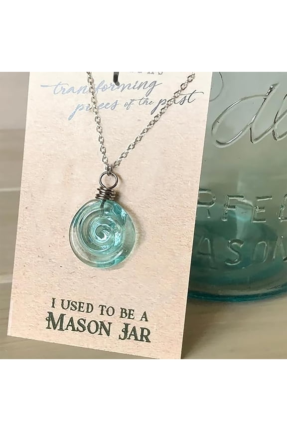 Recycled Glass Spiral Necklace:Upcycled Mason Jar Dangles,Handmade Drop Necklace,Beach Jewelry Inspirational Gifts for Women,Mom,Sister